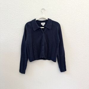 Navy Ramie Cotton Cable Knit Cardigan